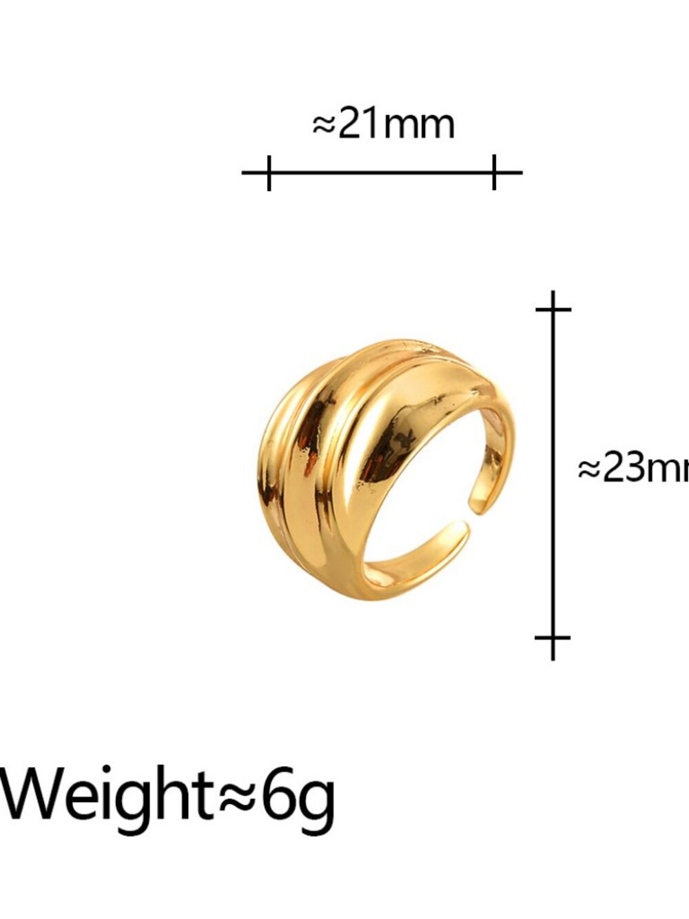 ✨"Sol" Polished Multi-Ridge Wide Cuff Open Band Ring